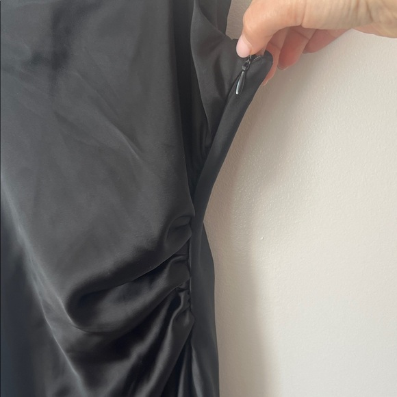 Minimalist Black Satin Maxi Slip Dress with Double Spaghetti Straps - Picture 4 of 8